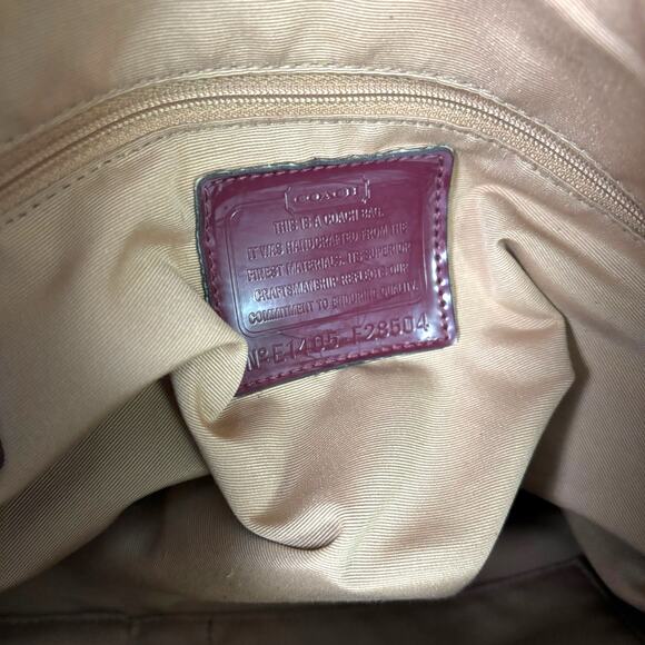 Coach Signature Stripe Tote Bag Tan Jacquard Pink Plum Patent Leather F28504 - Picture 13 of 15